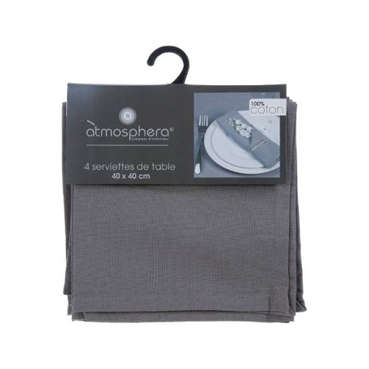 Lot de 4 Serviettes  de table en Coton Gris clair 40 x 40 cm - Image 4