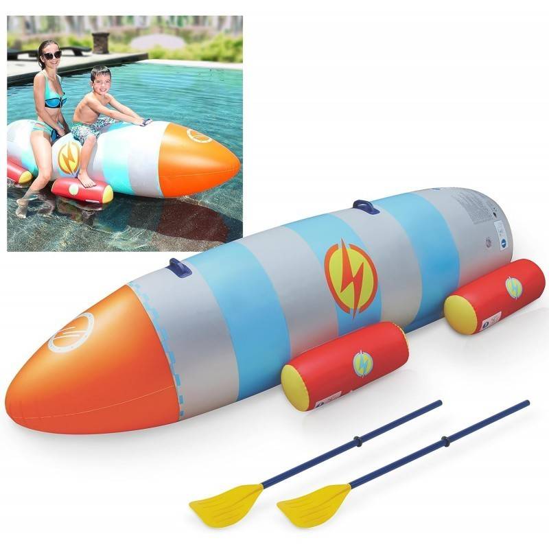 Fusée à eau Bouée gonflable Ballon flotteur pour piscines XXL 195x72x44cm 2 Pagaies pour adultes et enfants à partir de 6ans - Image 1