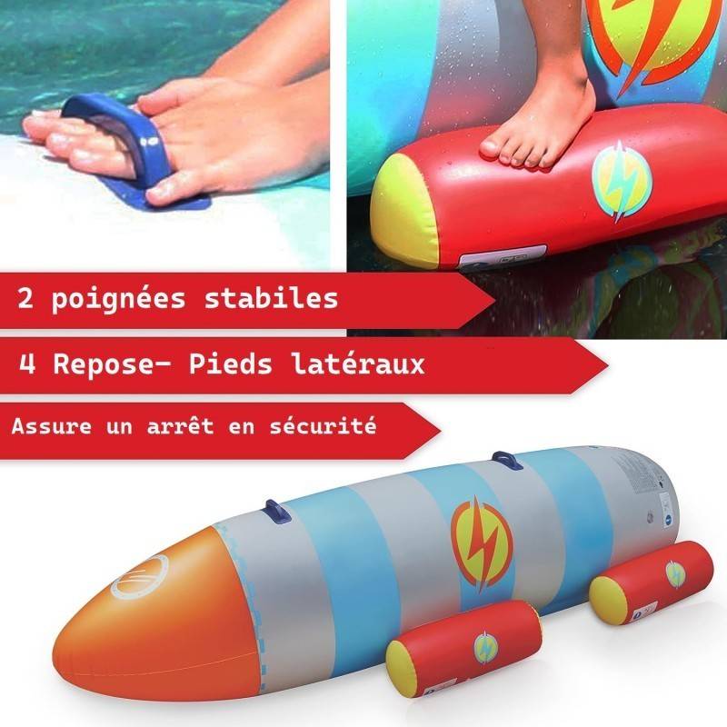 Fusée à eau Bouée gonflable Ballon flotteur pour piscines XXL 195x72x44cm 2 Pagaies pour adultes et enfants à partir de 6ans - Image 3