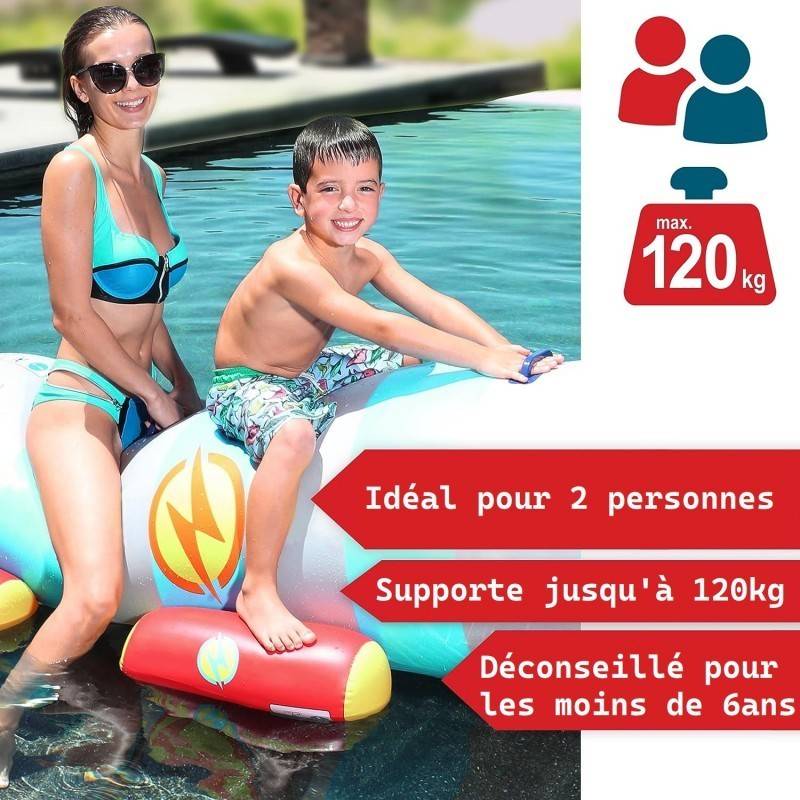 Fusée à eau Bouée gonflable Ballon flotteur pour piscines XXL 195x72x44cm 2 Pagaies pour adultes et enfants à partir de 6ans - Image 4