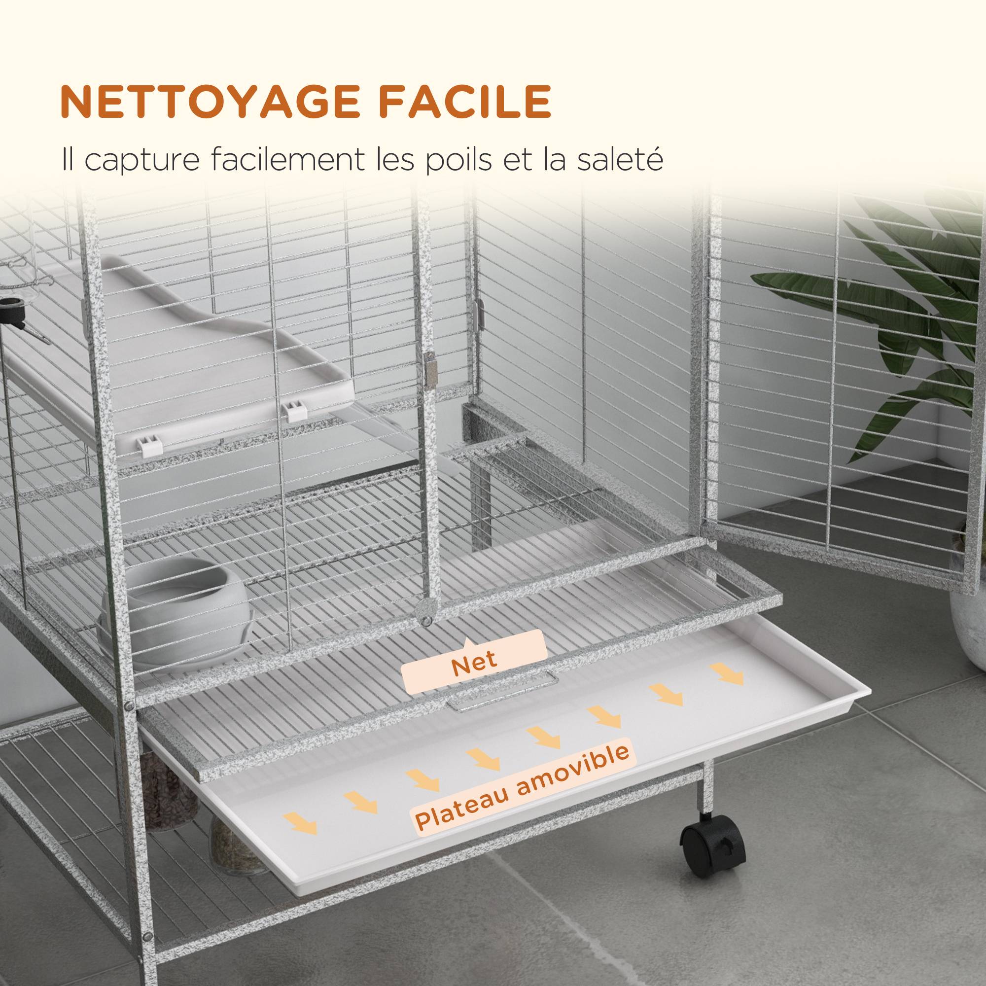 Cage acier sur roulettes pour furets et chinchillas 2 niveaux avec rampe 61x44x86 cm gris - ComfortXL Outdoor Living - Image 10