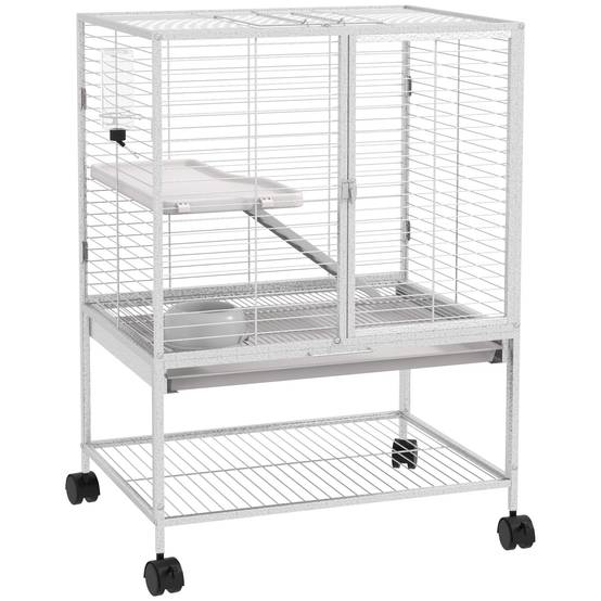 Cage acier sur roulettes pour furets et chinchillas 2 niveaux avec rampe 61x44x86 cm gris - ComfortXL Outdoor Living - Image 1
