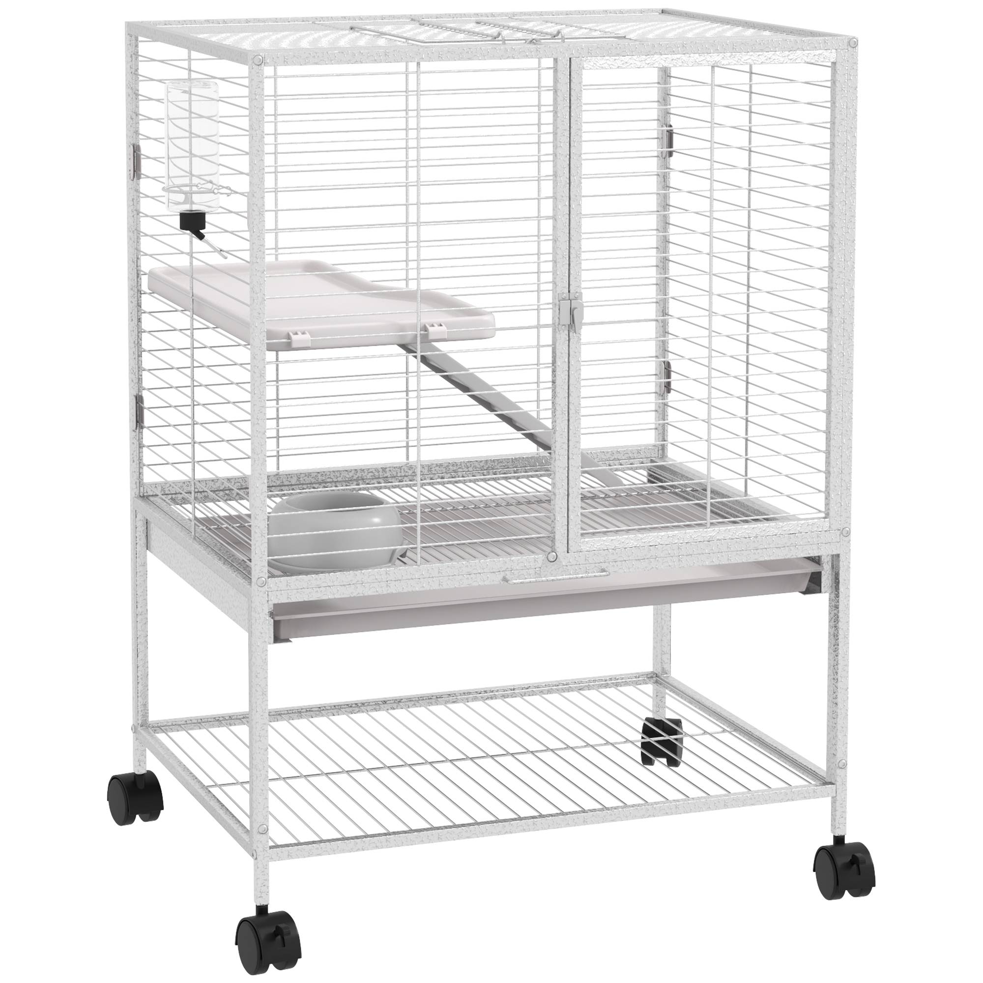 Cage acier sur roulettes pour furets et chinchillas 2 niveaux avec rampe 61x44x86 cm gris - ComfortXL Outdoor Living - Image 1
