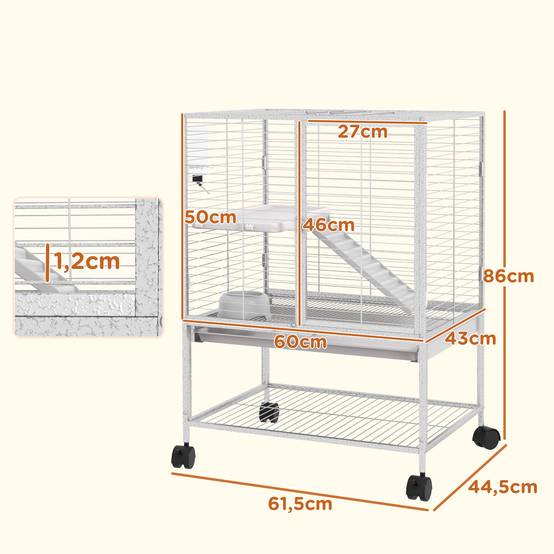 Cage acier sur roulettes pour furets et chinchillas 2 niveaux avec rampe 61x44x86 cm gris - ComfortXL Outdoor Living - Image 5