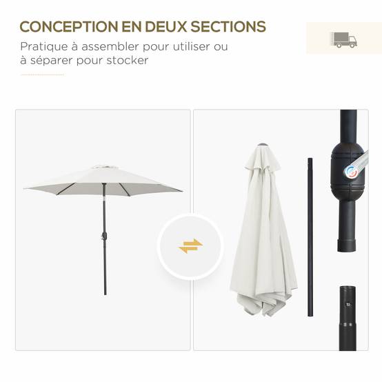 Parasol inclinable en aluminium et polyester crème 295 x 295 x 260 cm - PANGIVO - Image 9
