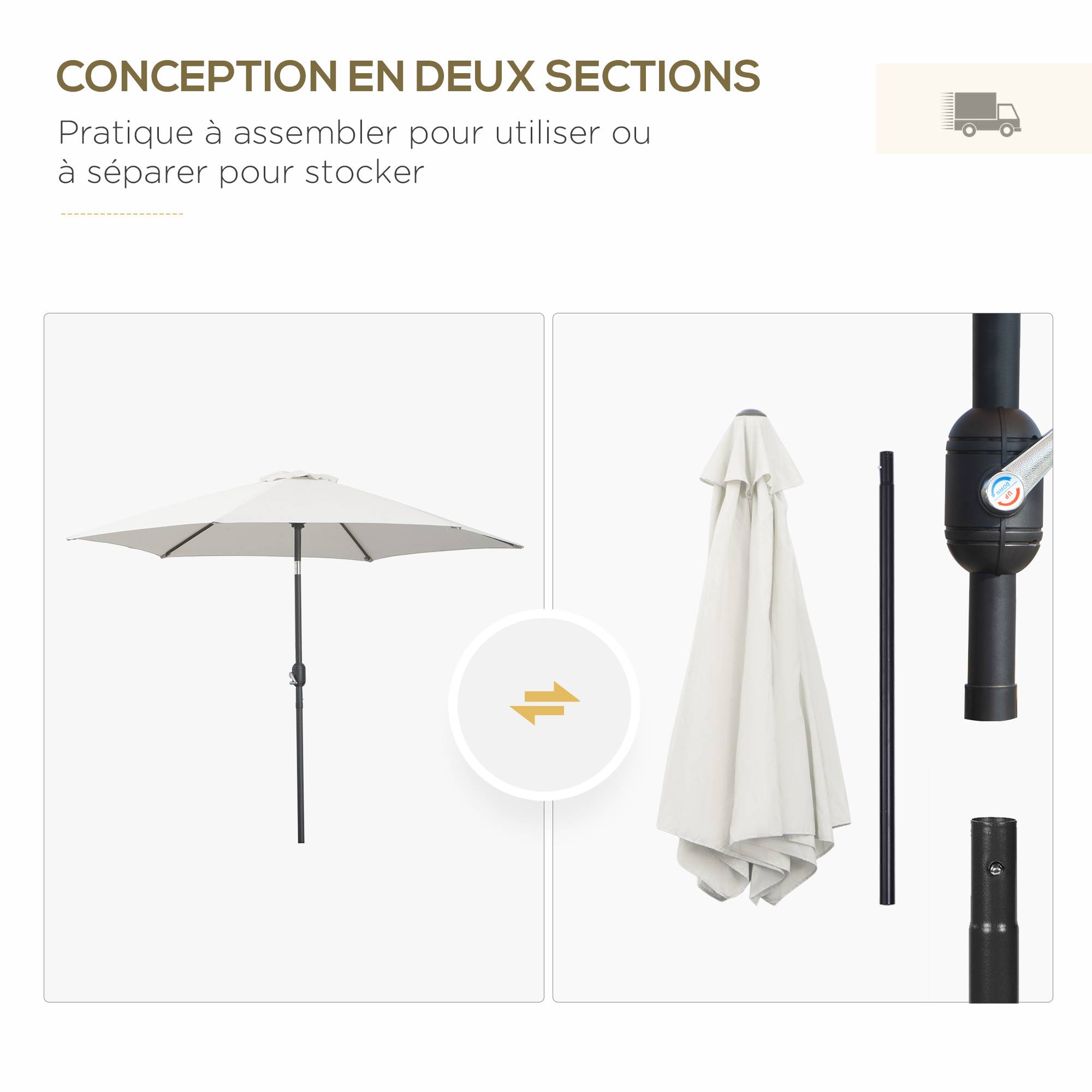 Parasol inclinable en aluminium et polyester crème 295 x 295 x 260 cm - PANGIVO - Image 9