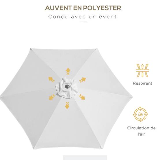 Parasol inclinable en aluminium et polyester crème 295 x 295 x 260 cm - PANGIVO - Image 8