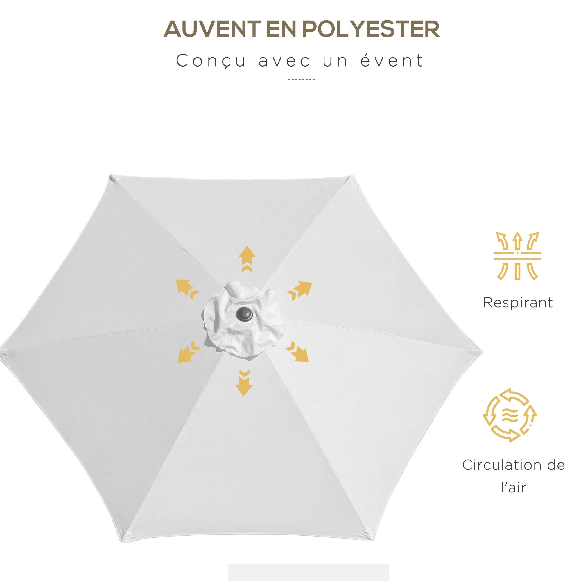 Parasol inclinable en aluminium et polyester crème 295 x 295 x 260 cm - PANGIVO - Image 8