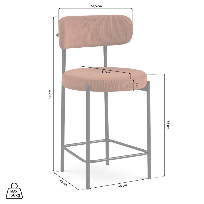Sicaan Lot de 2 tabourets de bar modernes IRIS velours côtelé terracotta 65 cm - Image 4