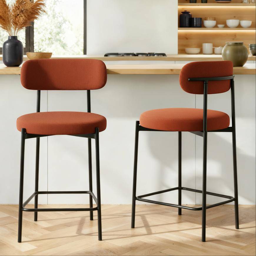 Sicaan Lot de 2 tabourets de bar modernes IRIS velours côtelé terracotta 65 cm - Image 1