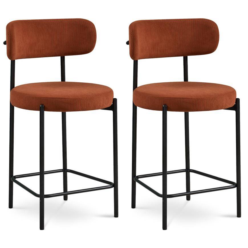 Sicaan Lot de 2 tabourets de bar modernes IRIS velours côtelé terracotta 65 cm - Image 3