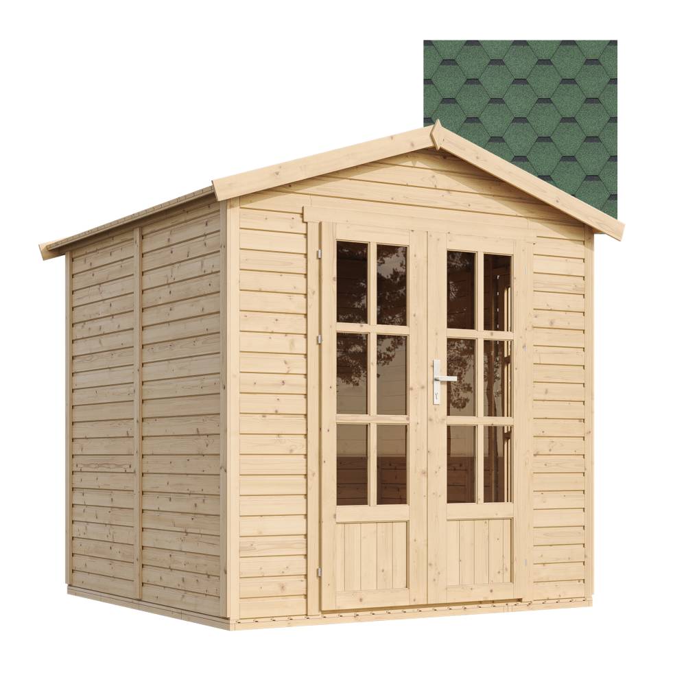 Timbela - Cabane en bois 4 m² / l233xP222xH233 cm avec plancher et bardeaux bitumineux couleur vert - 17 mm d’épaisseur - Timbela M351FB+H351FBGREEN - Image 2