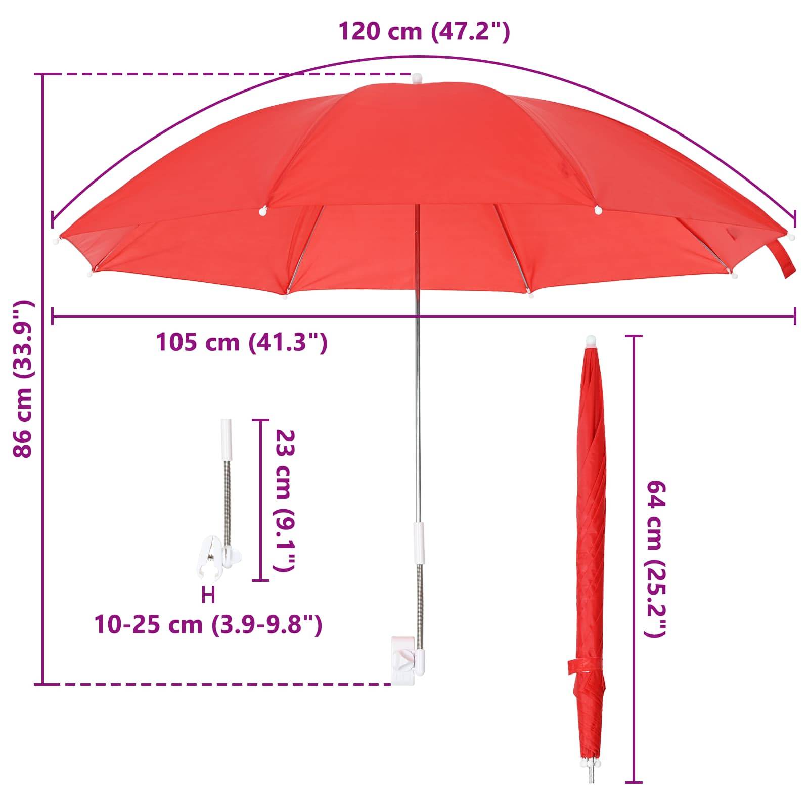 PANGIVO - Parasol avec pince polyester rouge brique 105 x 105 x 86 cm - PANGIVO - Image 10
