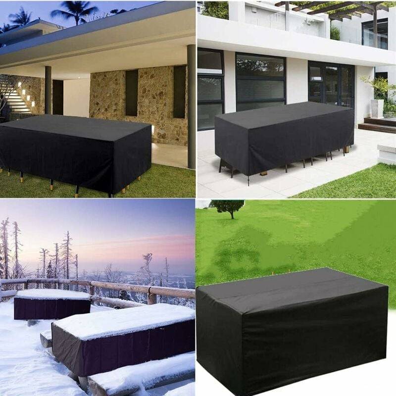 IntiMeg - Housse de protection pour mobilier de jardin - 200x100x75 cm - Oxford 420D noir rectangulaire - Bâche de protection pour tables et mobilier de jardin - Image 4