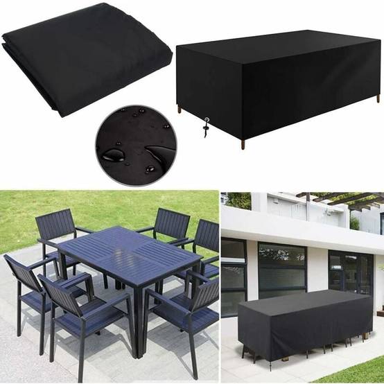 IntiMeg - Housse de protection pour mobilier de jardin - 200x100x75 cm - Oxford 420D noir rectangulaire - Bâche de protection pour tables et mobilier de jardin - Image 5