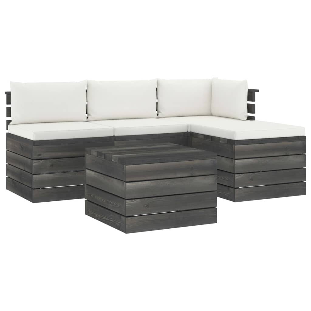 Helloshop26 - Salon de jardin palette meuble d'extérieur ensemble de mobilier 5 pièces avec coussins bois de pin massif - Image 1
