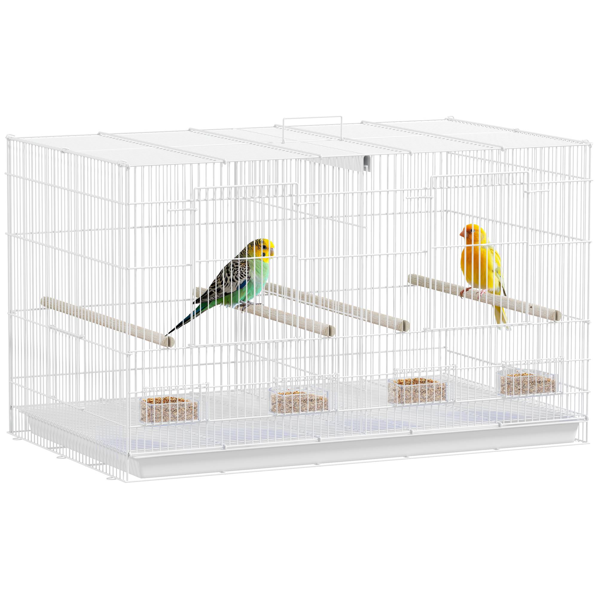Sans Marque - Cage à Oiseaux Volière Intérieur Acier avec Séparateur, 4 Perchoirs, Plateau Coulissant, 4 Mangeoires, 76x46x46cm, Blanc - Image 1