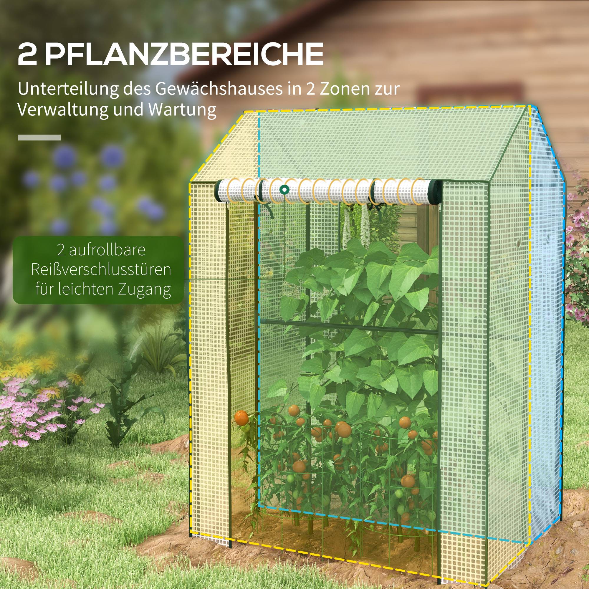 Serre de jardin acier PE pour tomates protection hiver portes enroulables 100x80cm - ComfortXL Outdoor Living - Image 6