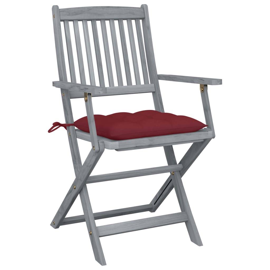 Chaises de jardin pliables bois d'acacia gris et rouge bordeaux 54 x 61 x 88 cm - PANGIVO - Image 3
