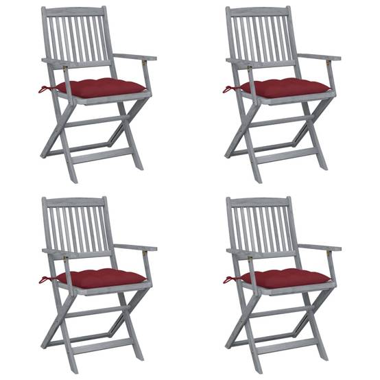 Chaises de jardin pliables bois d'acacia gris et rouge bordeaux 54 x 61 x 88 cm - PANGIVO - Image 1