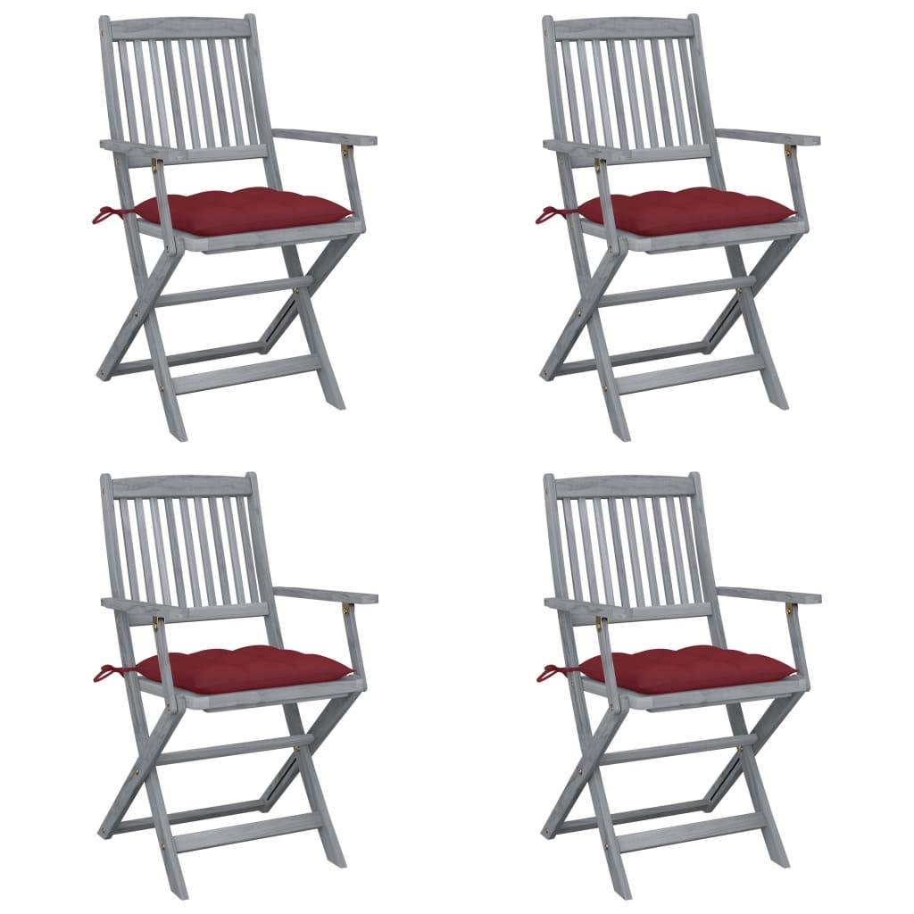 Chaises de jardin pliables bois d'acacia gris et rouge bordeaux 54 x 61 x 88 cm - PANGIVO