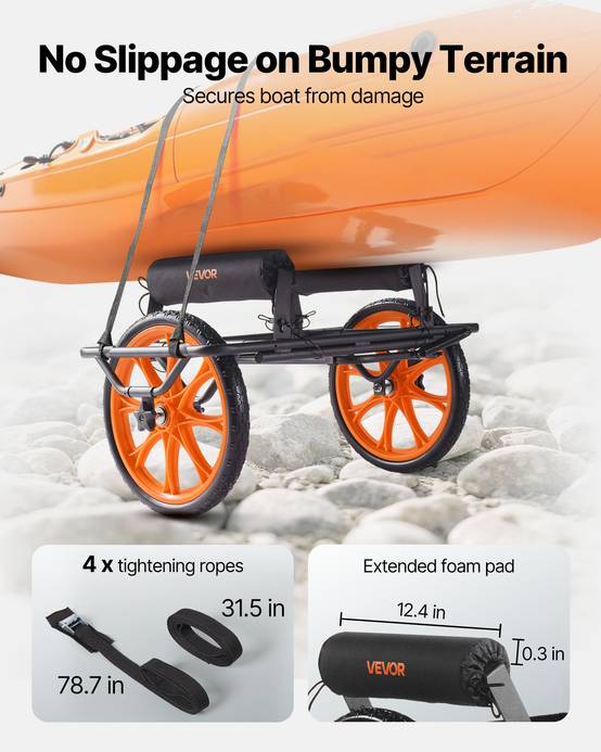 VEVOR Chariot de Transport Kayak Paddle Canoë Pliable 150 kg Pneus Plein 38 cm - Image 4