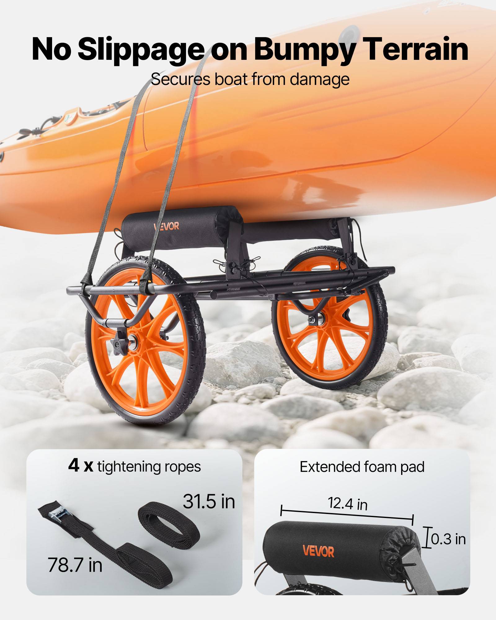 VEVOR Chariot de Transport Kayak Paddle Canoë Pliable 150 kg Pneus Plein 38 cm - Image 4