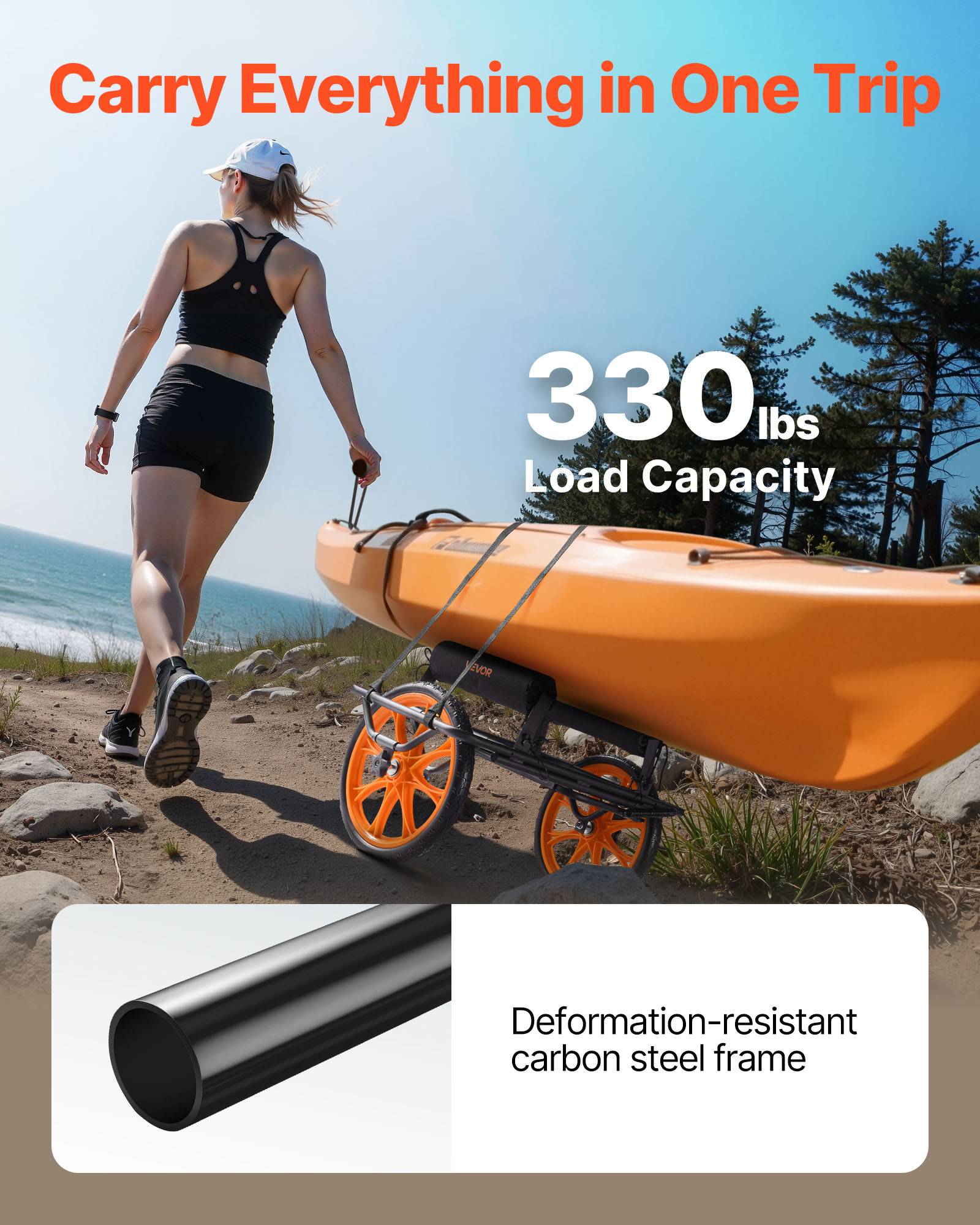 VEVOR Chariot de Transport Kayak Paddle Canoë Pliable 150 kg Pneus Plein 38 cm - Image 2