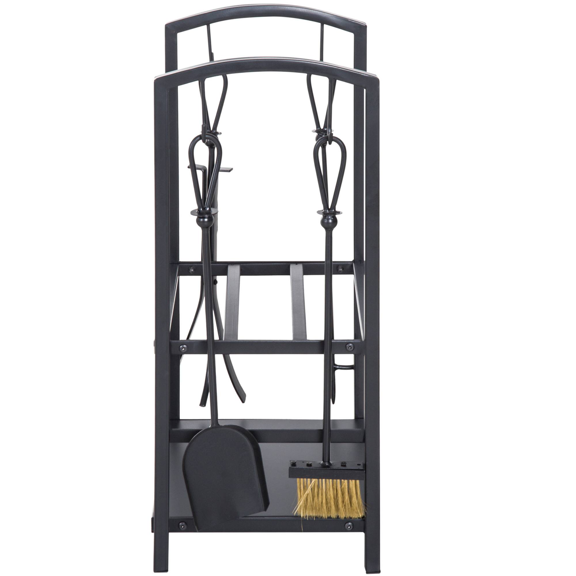 Range‑bûches cheminée 40x30x74,5 cm, 2 niveaux métal, 4 accessoires cheminée, charge 100 kg, intérieur‑extérieur, noir - Image 8
