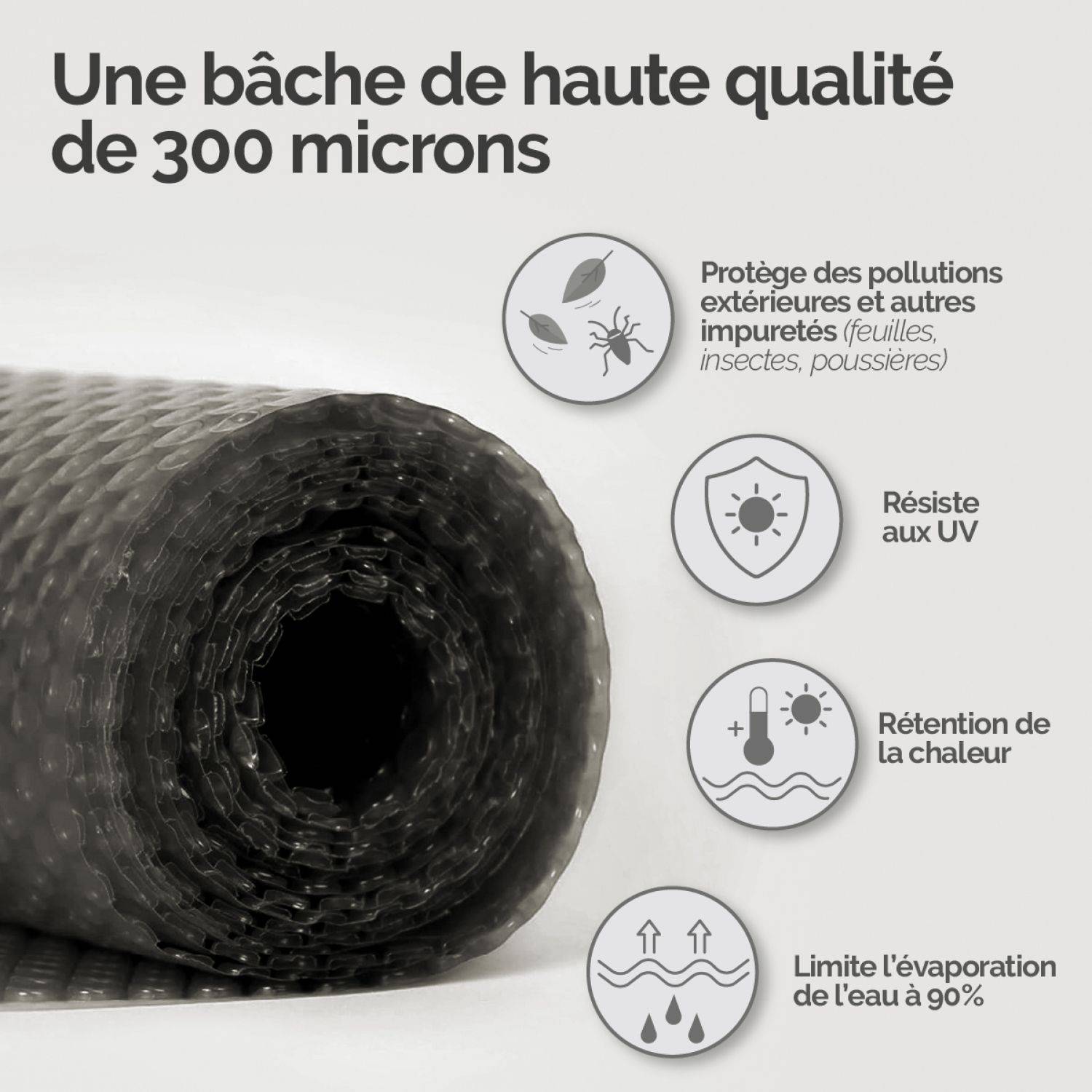 Linxor - Bâche à bulles 3 m x 2 m pour piscine - 300 microns - Gris - Linxor - Image 3