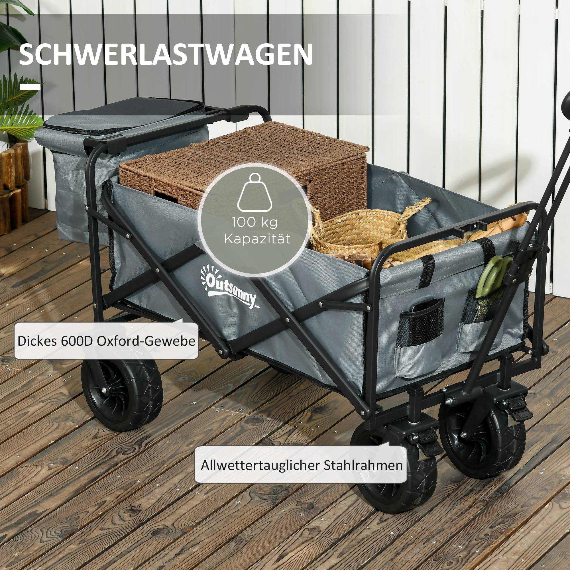 Sac De Rangement Pliable Oxford Imperméable Pour Chariot - Camping, Plage, Pique-Nique, Jardin (Gris)