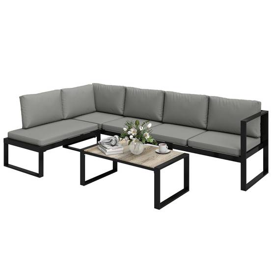Salon de jardin extérieur d'angle 4 pièces | Mobilier de jardin Gris Foncé Acier, Polyester 247x152x65 cm - Image 1