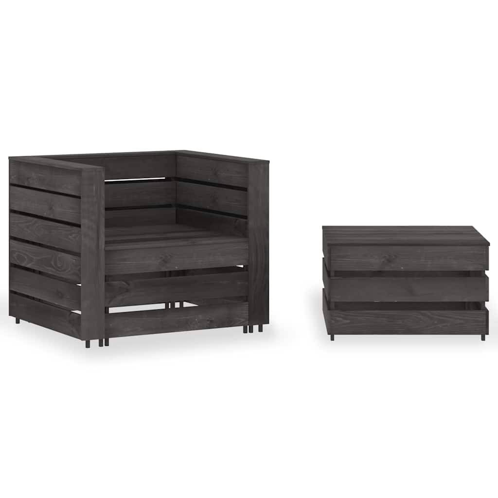 ComfortXL - Salon de jardin palette 2 pièces Bois de Pin Traité Fauteuil et Table pour Extérieur Gris – ComfortXL Outdoor Living - Image 1