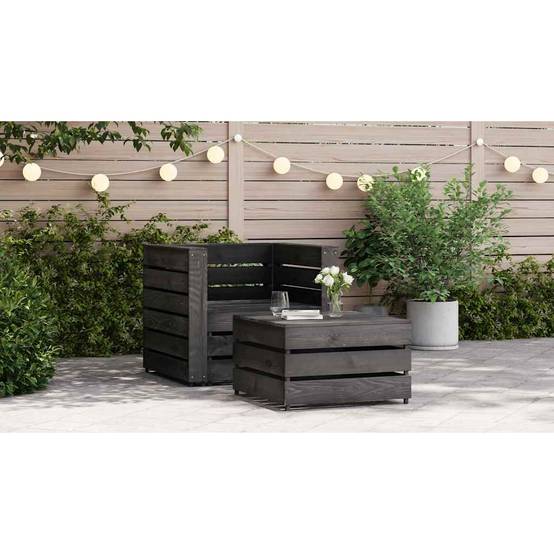 ComfortXL - Salon de jardin palette 2 pièces Bois de Pin Traité Fauteuil et Table pour Extérieur Gris – ComfortXL Outdoor Living - Image 2