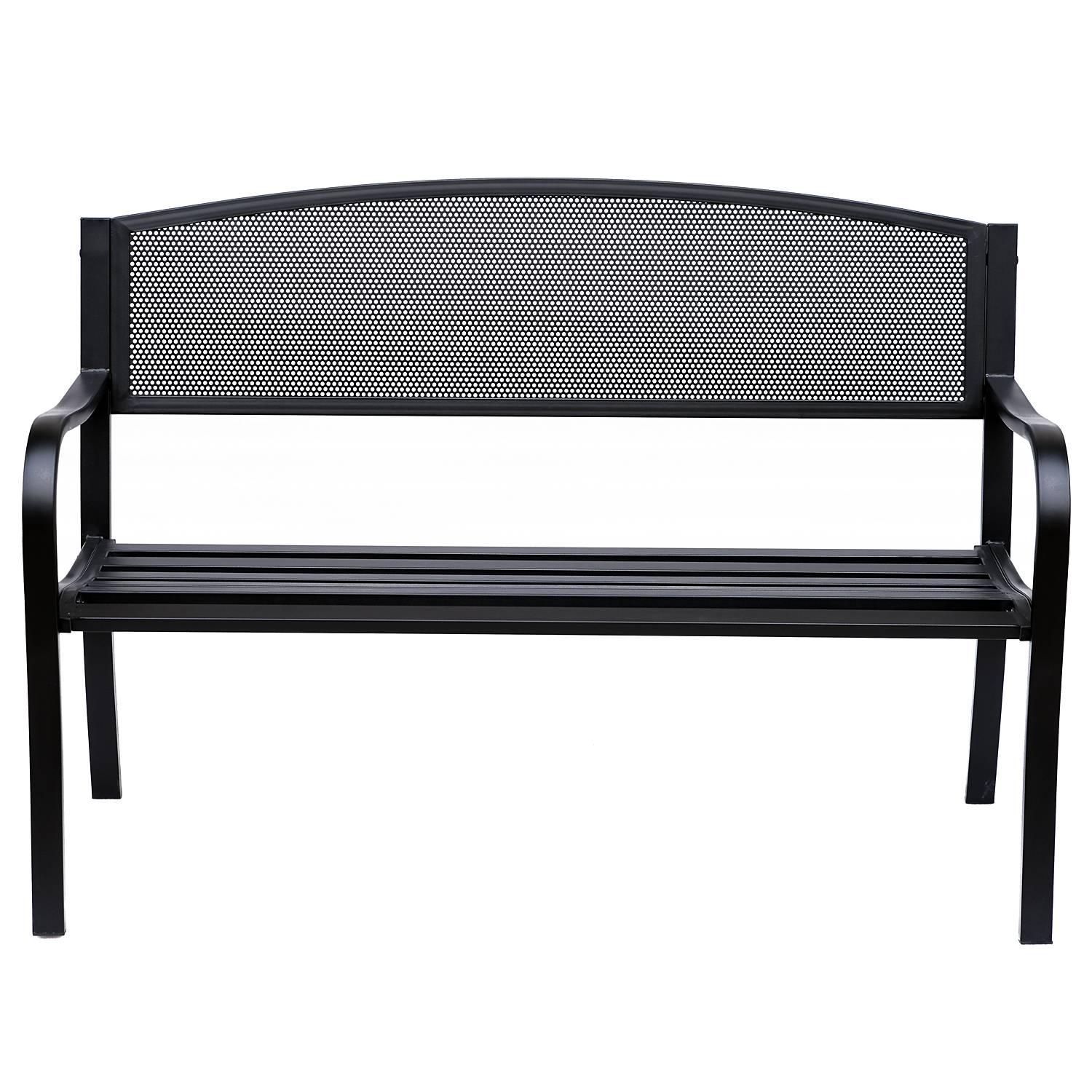 Banc de jardin, banc de parc, 2 places, acier, noir, L 127 x P 60 x H 87 cm - Image 2