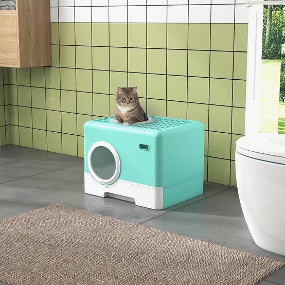 Maison de Toilette pour Chat avec Tiroir et Pelle Inclus 52x41x38,5 cm Vert - ComfortXL Outdoor Living - Image 3