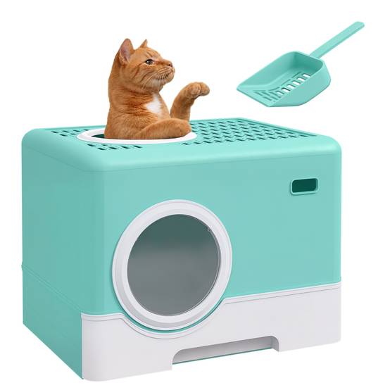 Maison de Toilette pour Chat avec Tiroir et Pelle Inclus 52x41x38,5 cm Vert - ComfortXL Outdoor Living - Image 1
