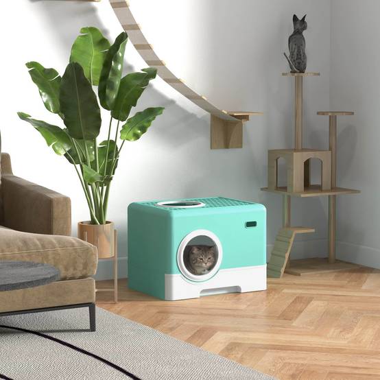 Maison de Toilette pour Chat avec Tiroir et Pelle Inclus 52x41x38,5 cm Vert - ComfortXL Outdoor Living - Image 4