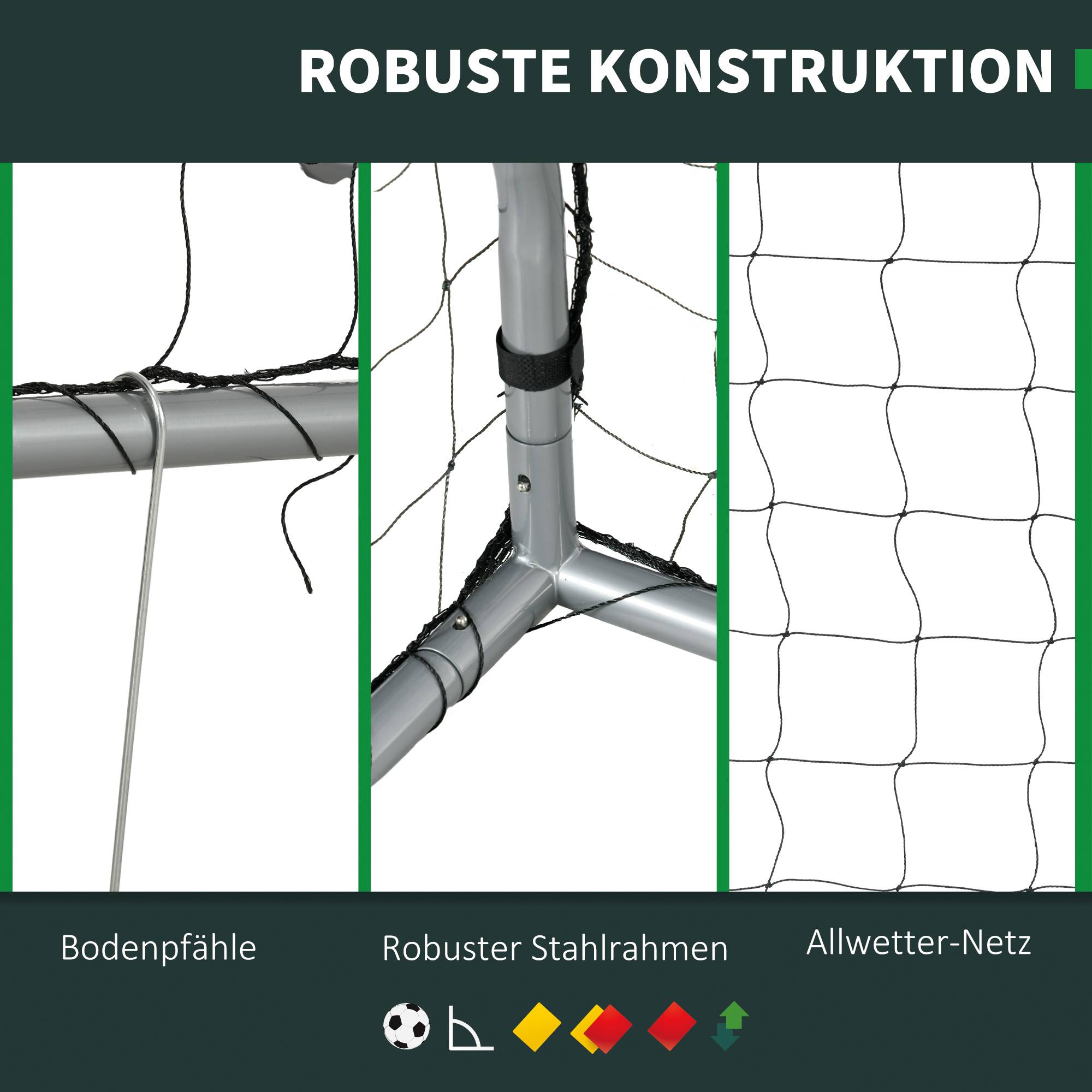 But de football résistant aux intempéries, structure métallique robuste, filet indéchirable, 160 cm (H) x 240 cm (L) x 85 cm (l), gris - Image 7