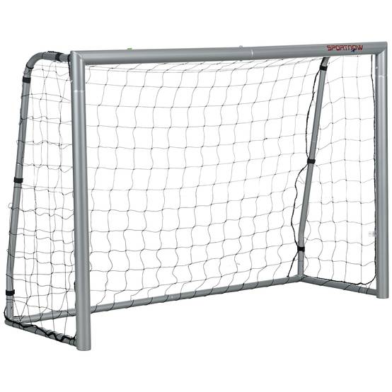 But de football résistant aux intempéries, structure métallique robuste, filet indéchirable, 160 cm (H) x 240 cm (L) x 85 cm (l), gris - Image 1