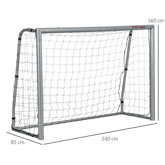 But de football résistant aux intempéries, structure métallique robuste, filet indéchirable, 160 cm (H) x 240 cm (L) x 85 cm (l), gris - Image 5
