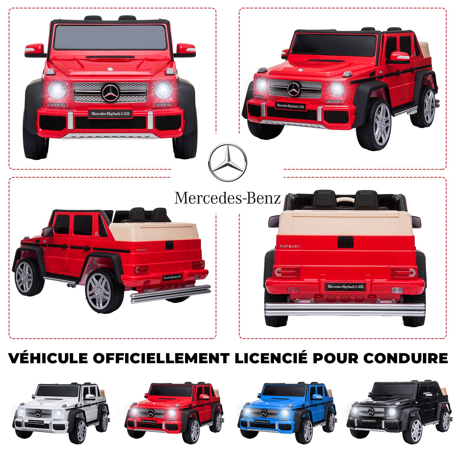 0 - Voiture électrique Mercedes-Maybach G650 pour enfants - ORYXEARTH - Rouge - 12V - 3-5 km/h - Image 2