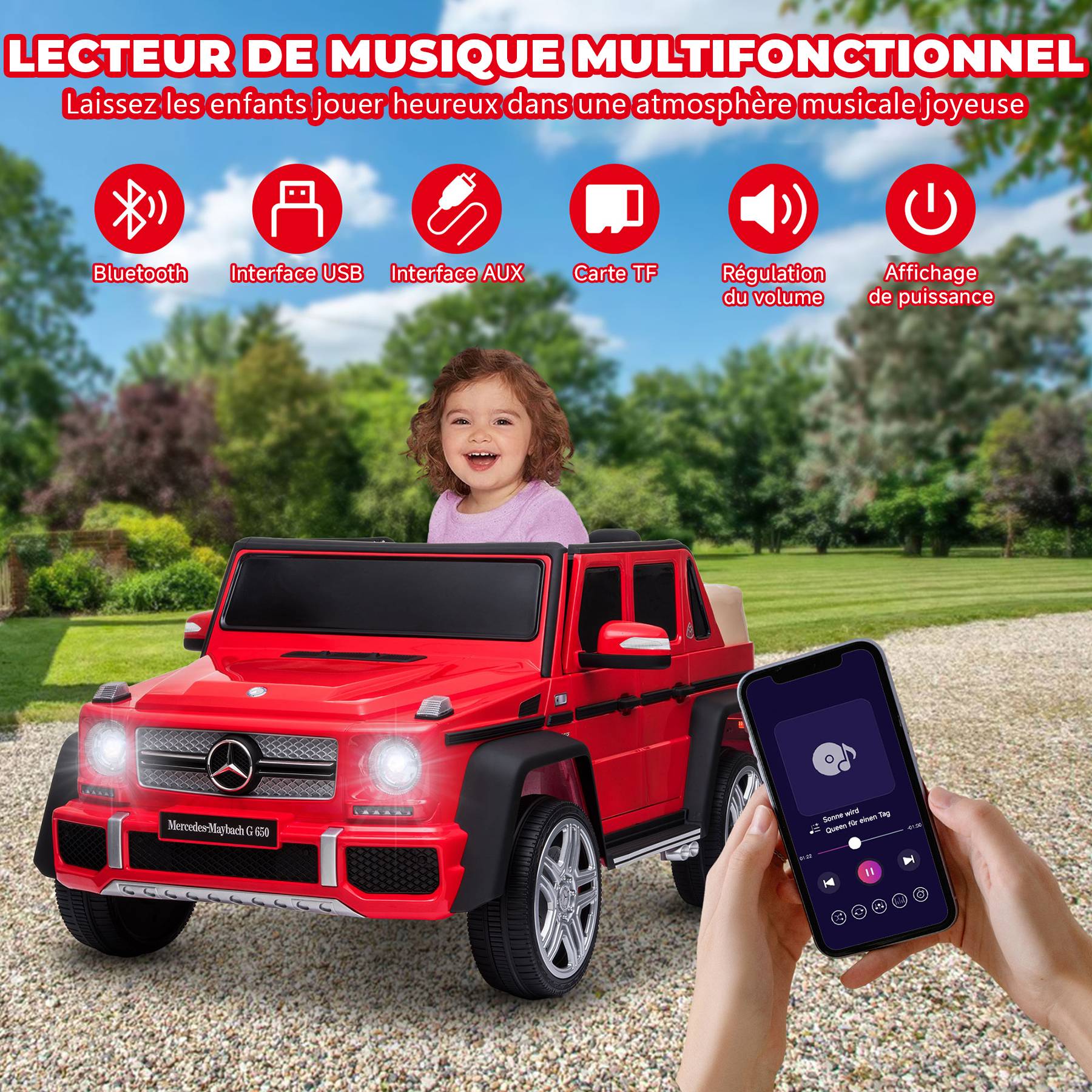 0 - Voiture électrique Mercedes-Maybach G650 pour enfants - ORYXEARTH - Rouge - 12V - 3-5 km/h - Image 4