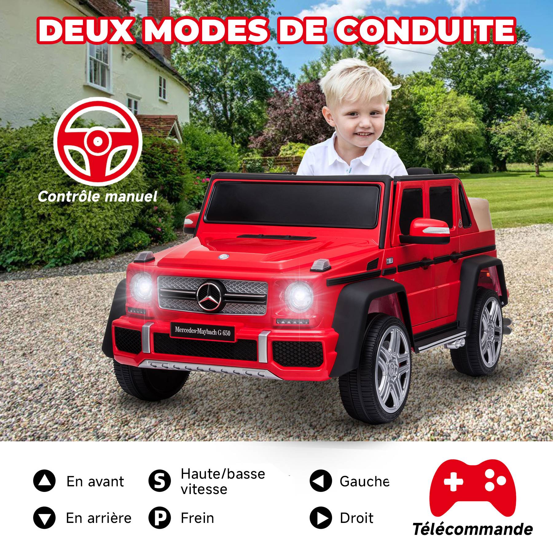 0 - Voiture électrique Mercedes-Maybach G650 pour enfants - ORYXEARTH - Rouge - 12V - 3-5 km/h - Image 3
