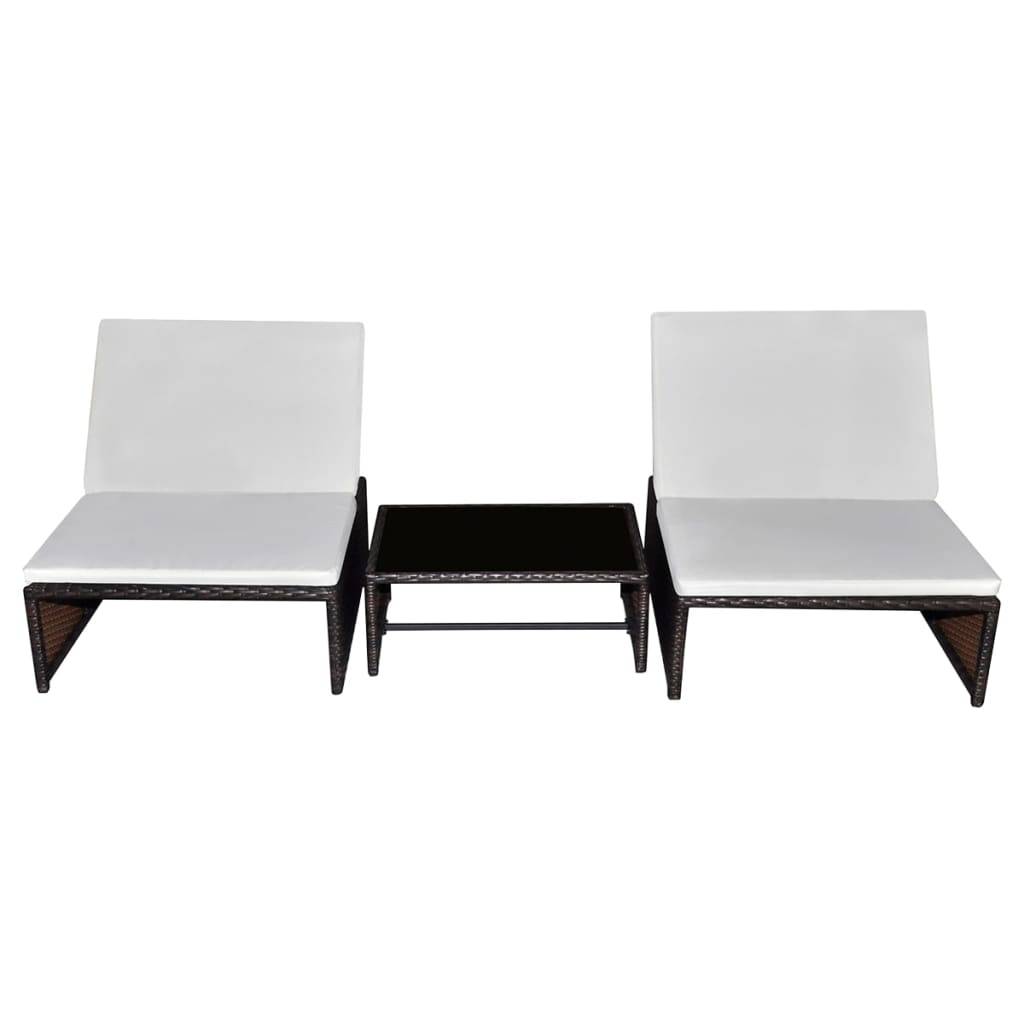 Helloshop26 - Lot de 2 transats chaise longue bain de soleil lit de jardin terrasse meuble d'extérieur avec table résine tressée marron - Image 2