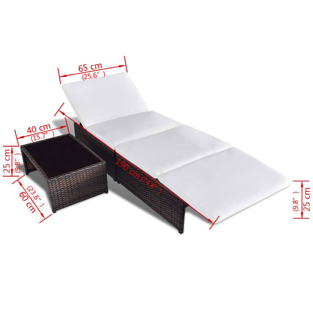 Helloshop26 - Lot de 2 transats chaise longue bain de soleil lit de jardin terrasse meuble d'extérieur avec table résine tressée marron - Image 6