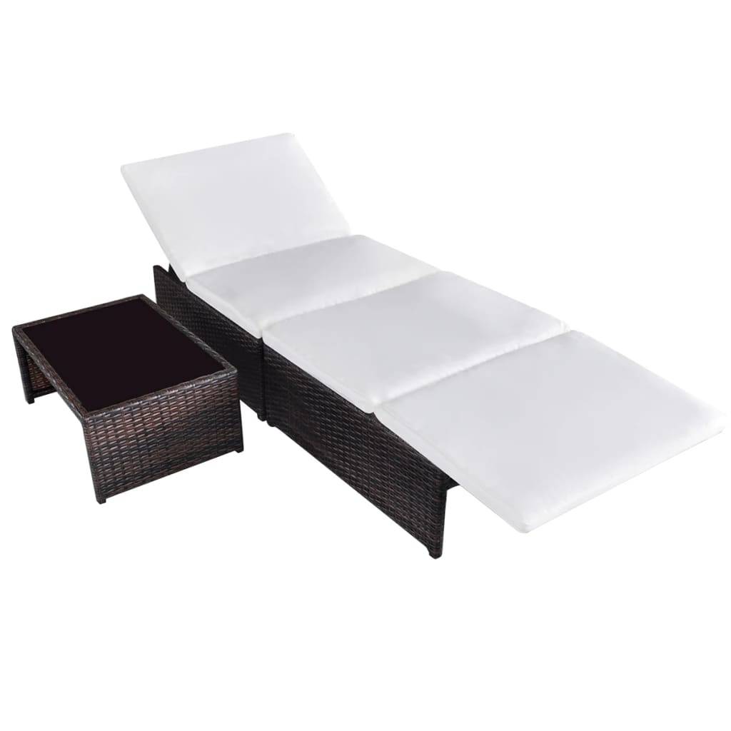 Helloshop26 - Lot de 2 transats chaise longue bain de soleil lit de jardin terrasse meuble d'extérieur avec table résine tressée marron - Image 4