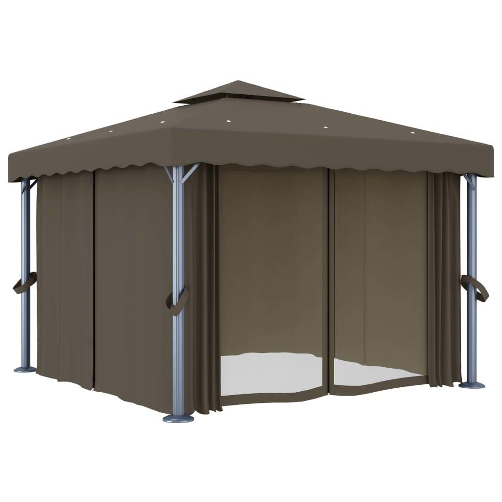 Tonnelle de Réception Aluminium avec Moustiquaires et Lumières LED Solaires Taupe 3x3 m – ComfortXL Outdoor Living - Image 4