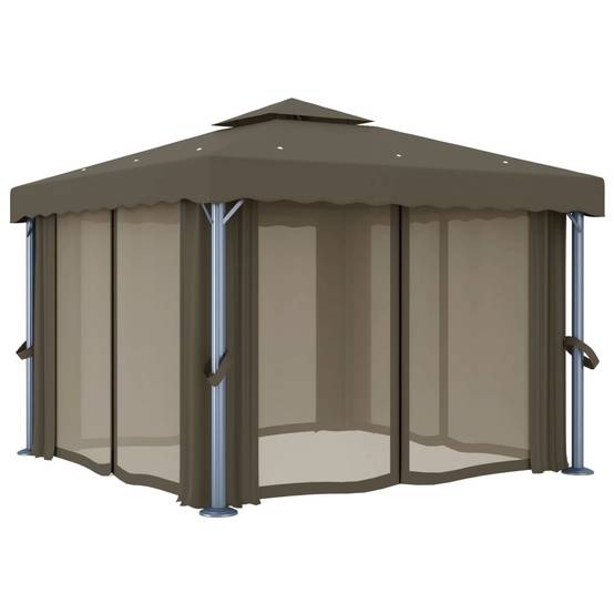 Tonnelle de Réception Aluminium avec Moustiquaires et Lumières LED Solaires Taupe 3x3 m – ComfortXL Outdoor Living - Image 6