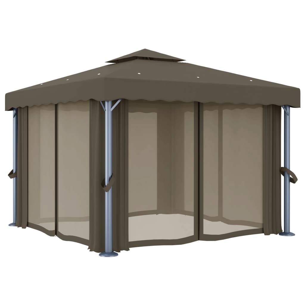 Tonnelle de Réception Aluminium avec Moustiquaires et Lumières LED Solaires Taupe 3x3 m – ComfortXL Outdoor Living - Image 6